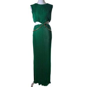 12th Tribe Vittoria Emerald Maxi Dress Accordian Pleats Sleeveless Chain‎ XL NWT